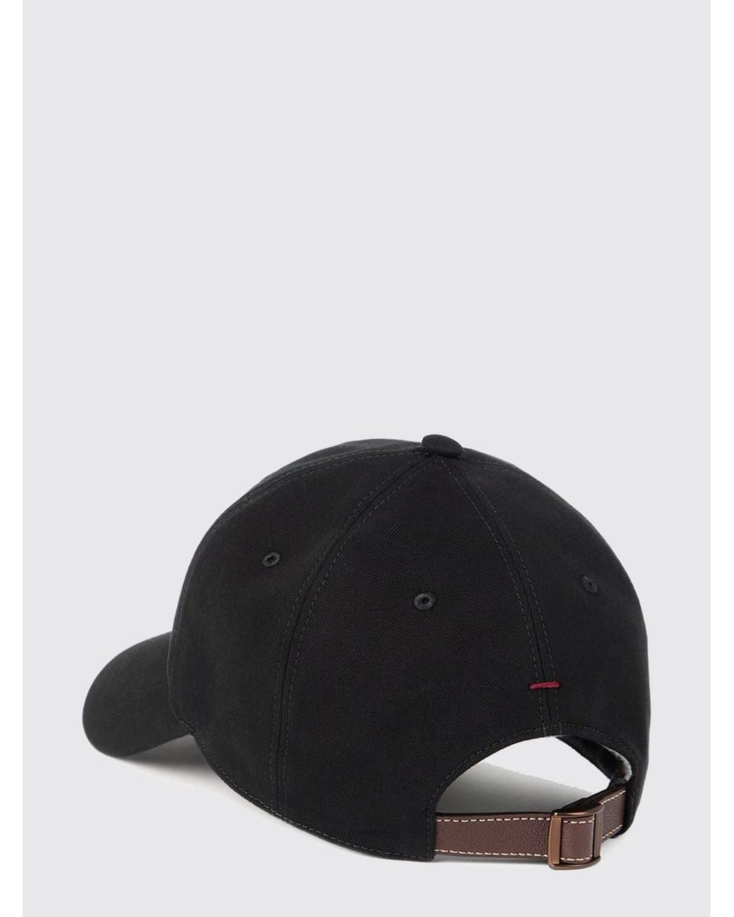 Brunello Cucinelli Black Cotton Baseball Cap With Embroidered Logo for men