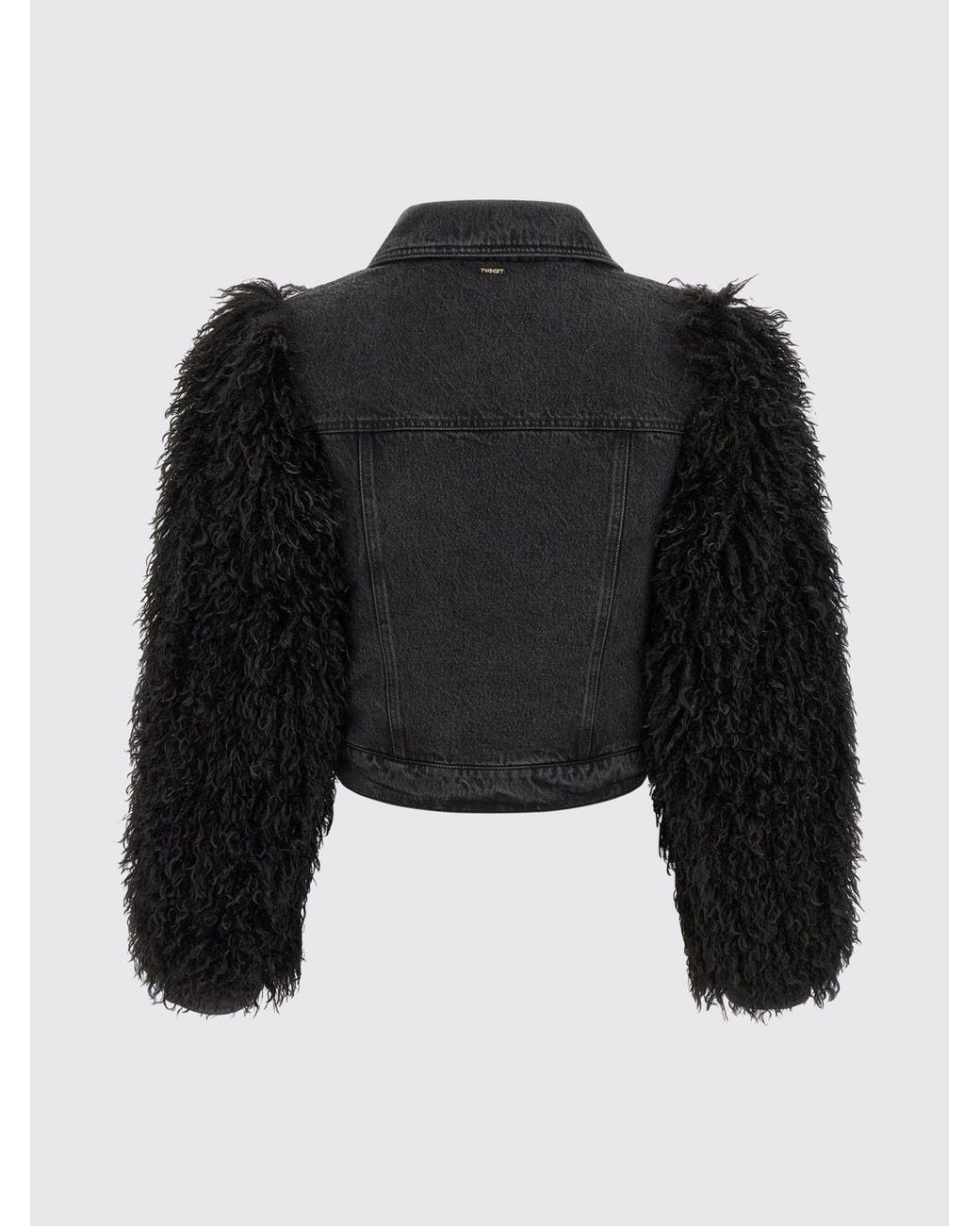 Twinset Blue Cotton Denim Jacket With Faux Fur Details