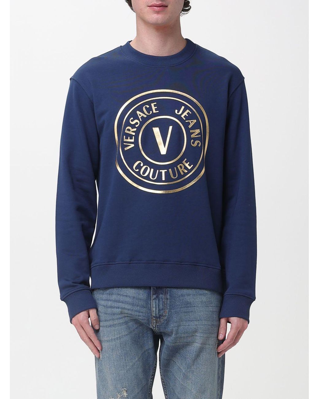 Versace Jeans Couture Blue Cotton Crewneck Sweatshirt With Logo for men