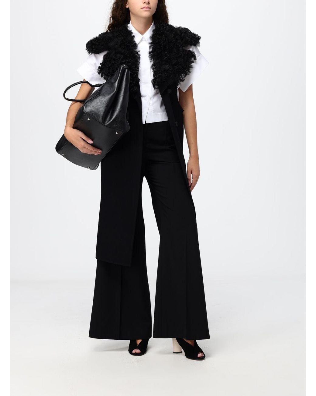 Fendi White Cropped Cotton Poplin Shirt With Patch Pocket And Short Sleeves