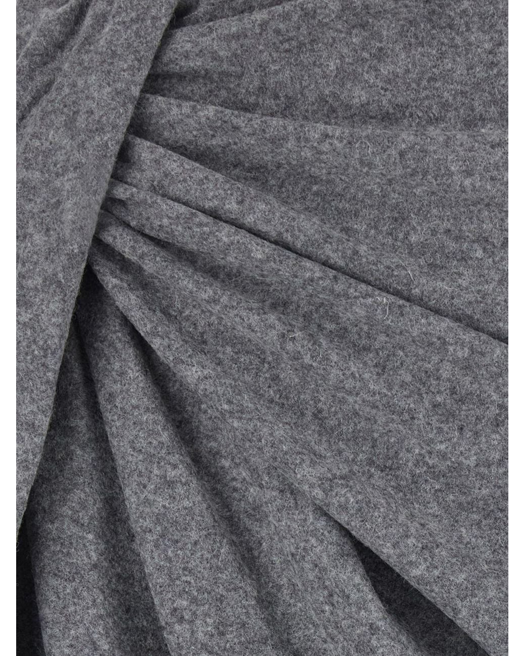Isabel Marant Gray Draped Cotton-Blend Slim Fit Midi Pencil Skirt