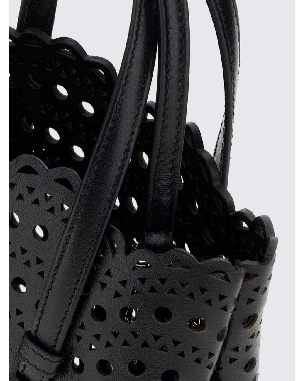 Alaïa Black Small Mina Perforated Smooth Calfskin Leather Handbag