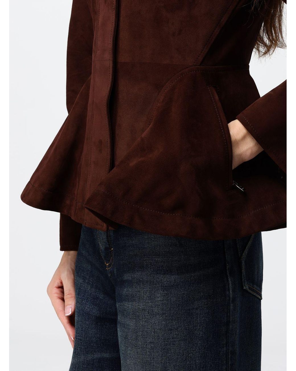 Alaïa Red Slim Fit Suede Leather Short Jacket With High Neck
