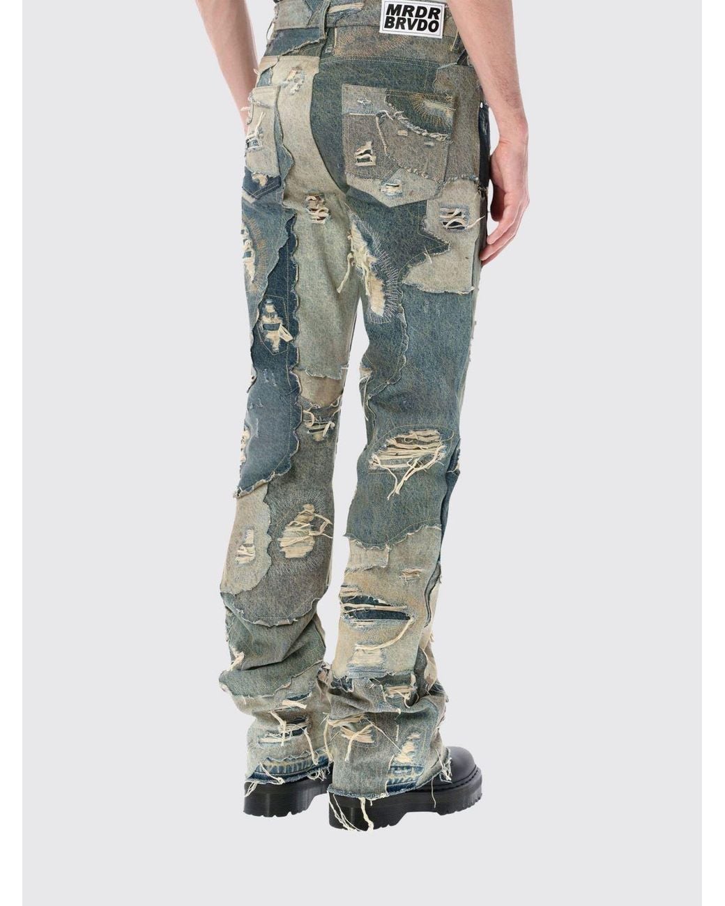 Who Decides War Blue Straight Fit Mid-Rise Distressed Jeans With Patches for men