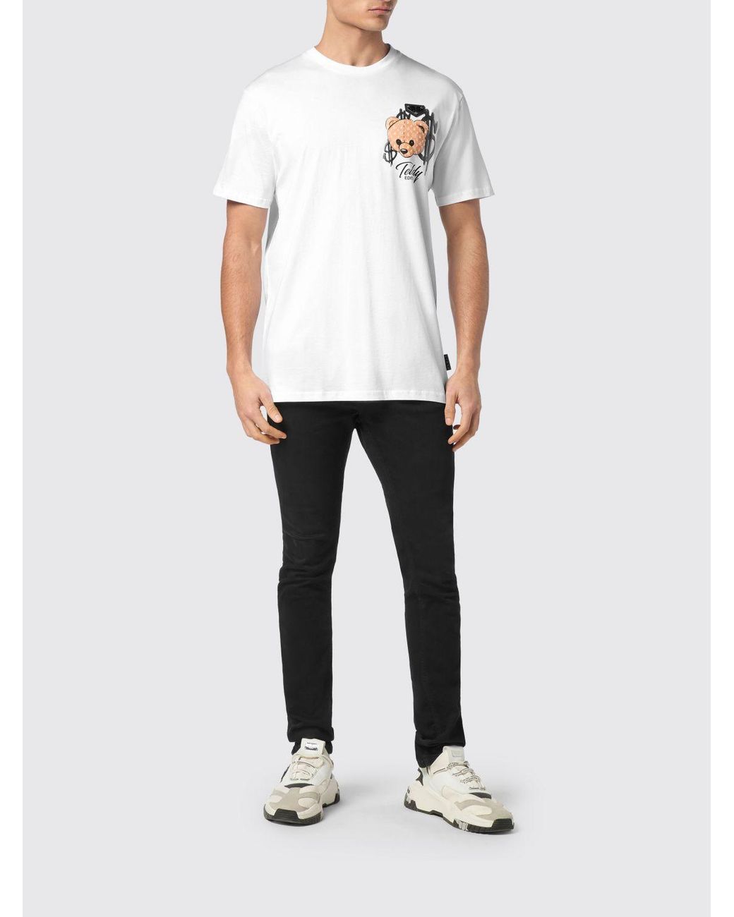 Philipp Plein White Teddy Bear Print Cotton T-Shirt With Logo for men