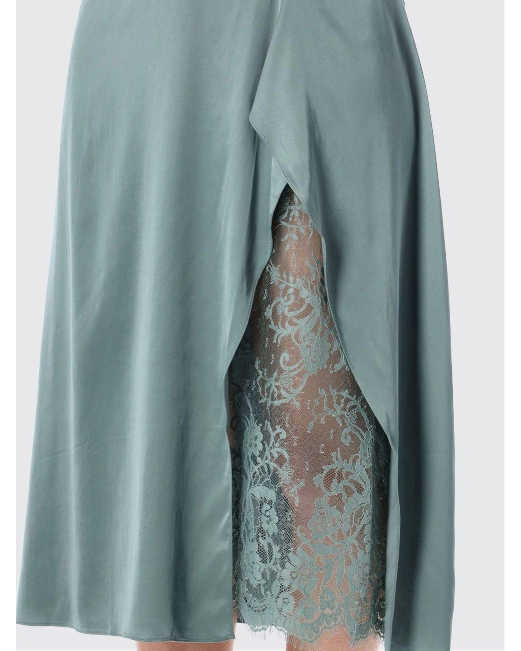 Acne Blue Viscose Blend Slip Dress With Lace Insert