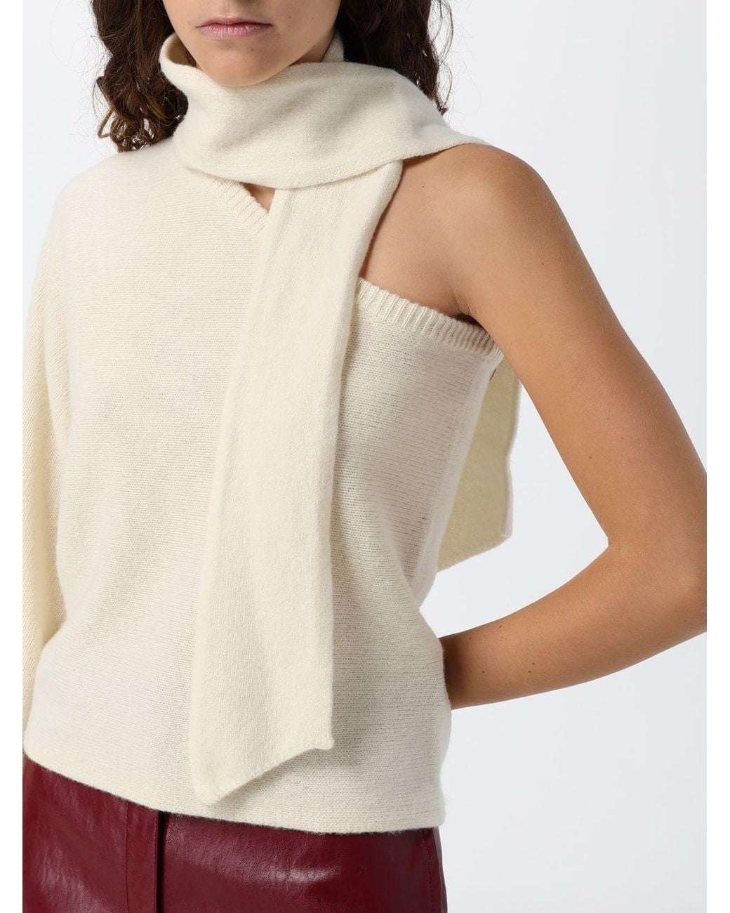 FEDERICA TOSI Red Asymmetrical One-Shoulder Wool And Cashmere Top With Scarf Neck