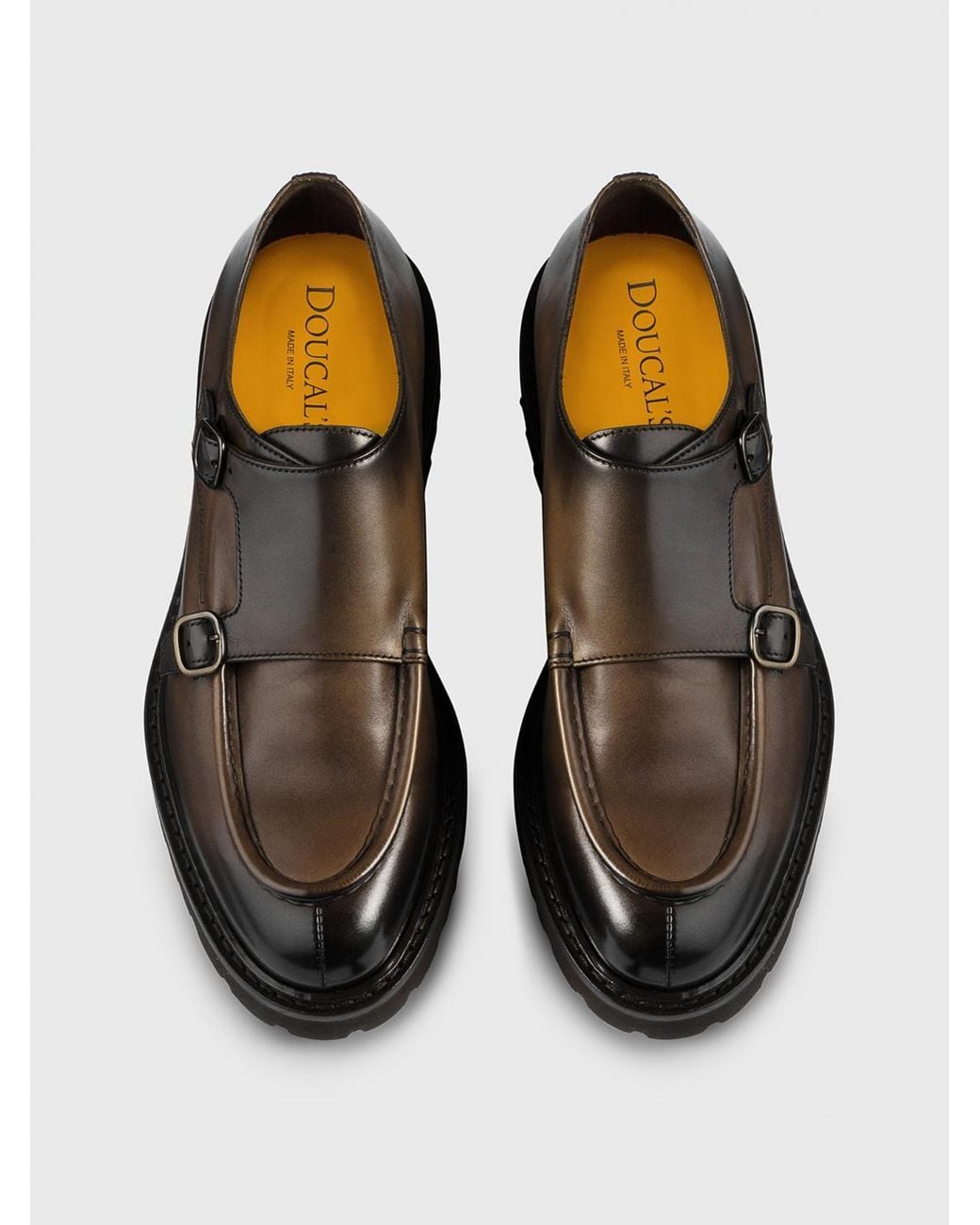 Doucal's Brown Leather Monk Strap Shoes for men