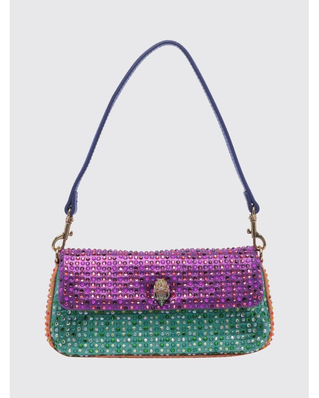 Kurt Geiger Purple Pickle Crystal And Rhinestone Embellished Polyester Shoulder Bag
