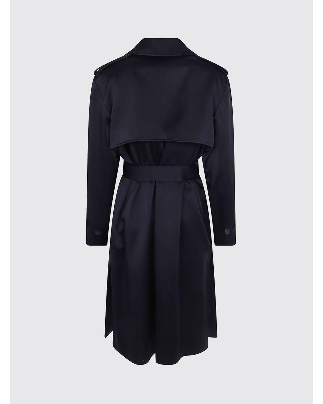 Semicouture Blue Long Double-Breasted Satin Trench Coat With Adjustable Belt