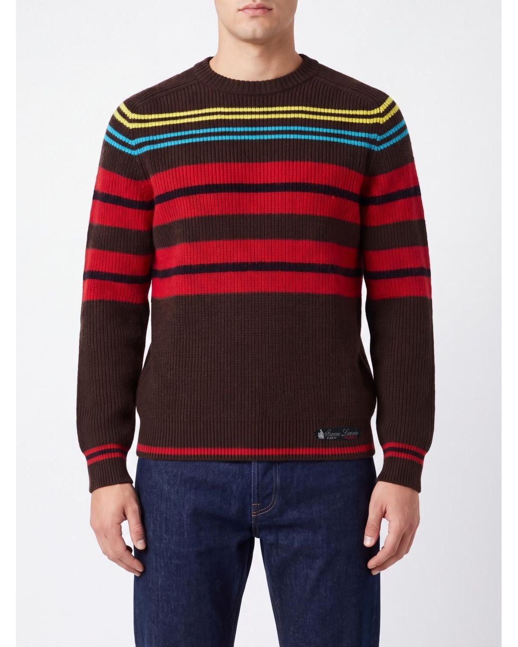 Lanvin Red Striped Wool Mohair And Cashmere Blend Crewneck Jumper for men