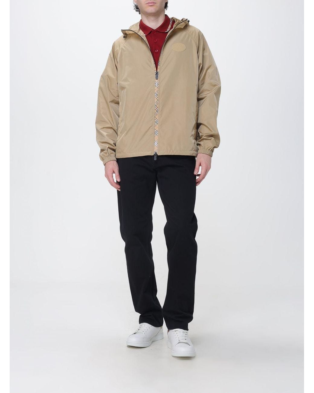 Burberry Natural Relaxed Fit Hooded Nylon Windbreaker With Ekd Logo for men
