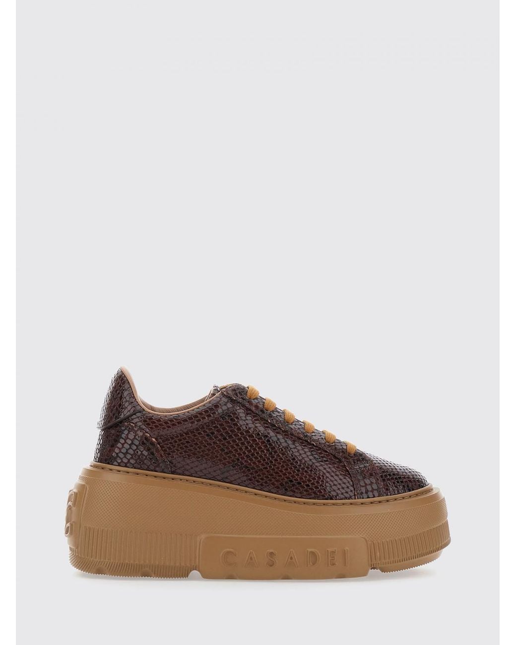Casadei Brown Nexus Python Print Leather Platform Sneakers