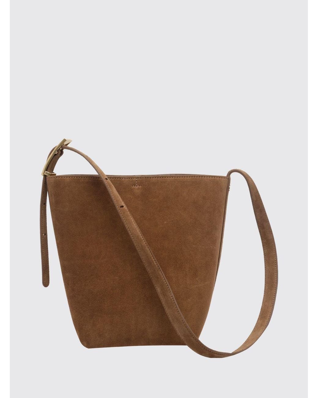Anine Bing Brown Elly Suede Calf Leather Bucket Bag With Embossed Logo
