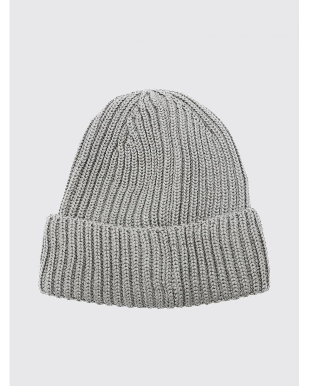 C P Company Gray Ribbed Wool Goggle Beanie With Turn-Up Cuff for men