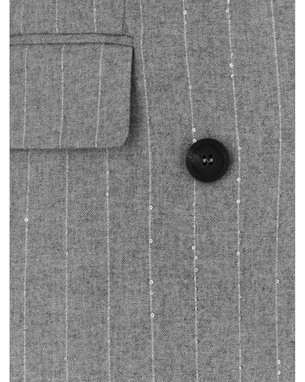 Brunello Cucinelli Gray Pinstripe Wool Short Double-Breasted Blazer With Sequins