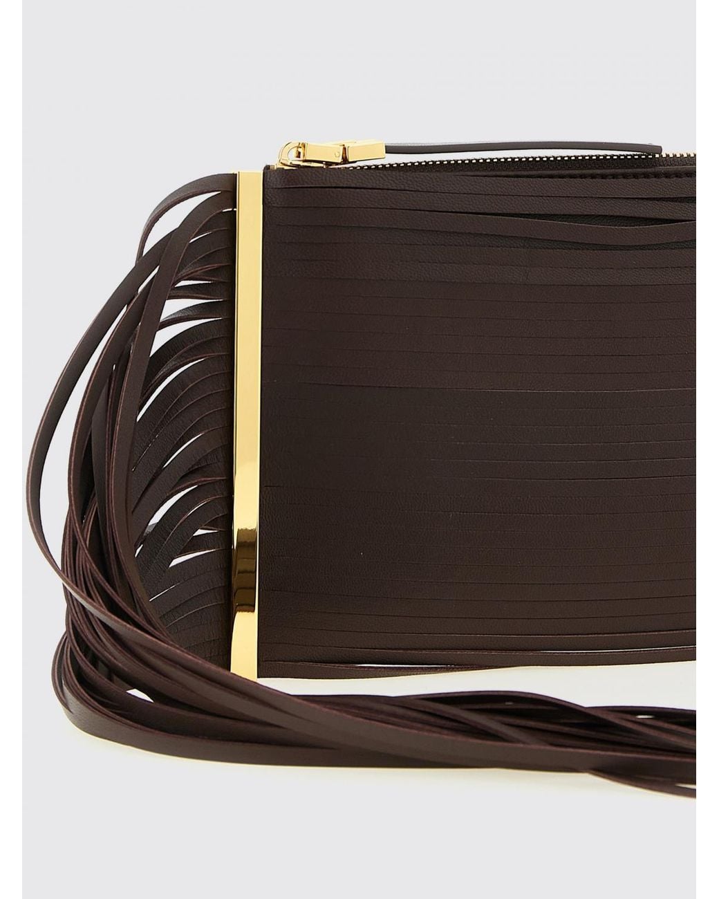 Elisabetta Franchi Brown Nappa Leather Clutch With Fringes