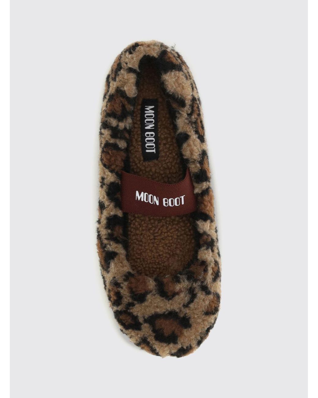Moon Boot White Animal Print Shearling Mary Jane Flats With Rubber Sole