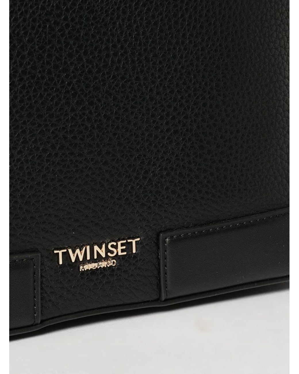 Twinset Black Grained Leather Bucket Bag With Chain Strap