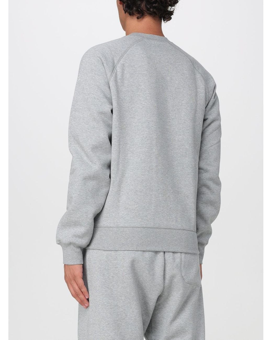 Carhartt Gray Relaxed Fit Solid Color Cotton Crewneck Sweatshirt With Dropped Shoulders for men