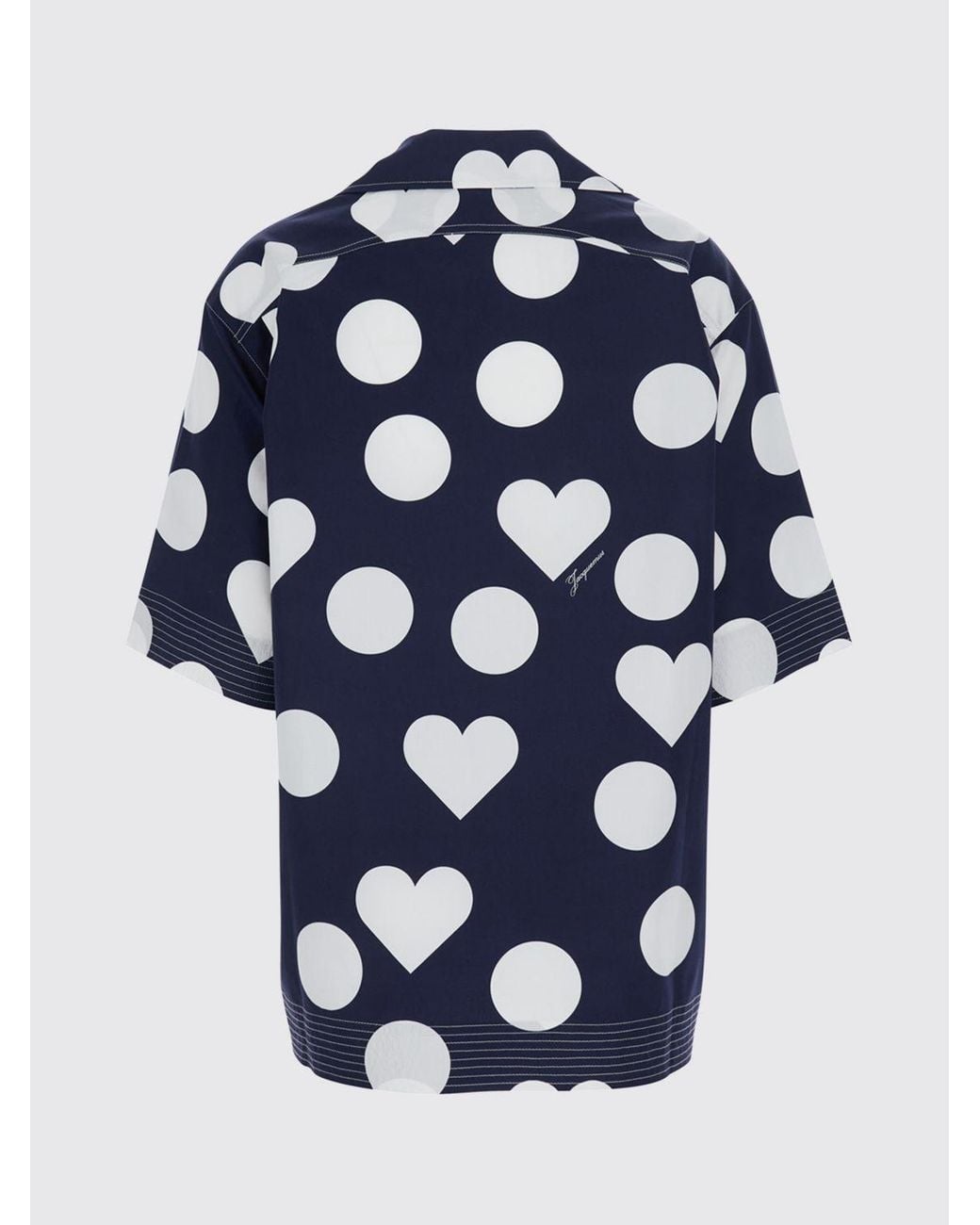 Jacquemus Blue Marin Short-Sleeved Cotton Shirt With Heart Print