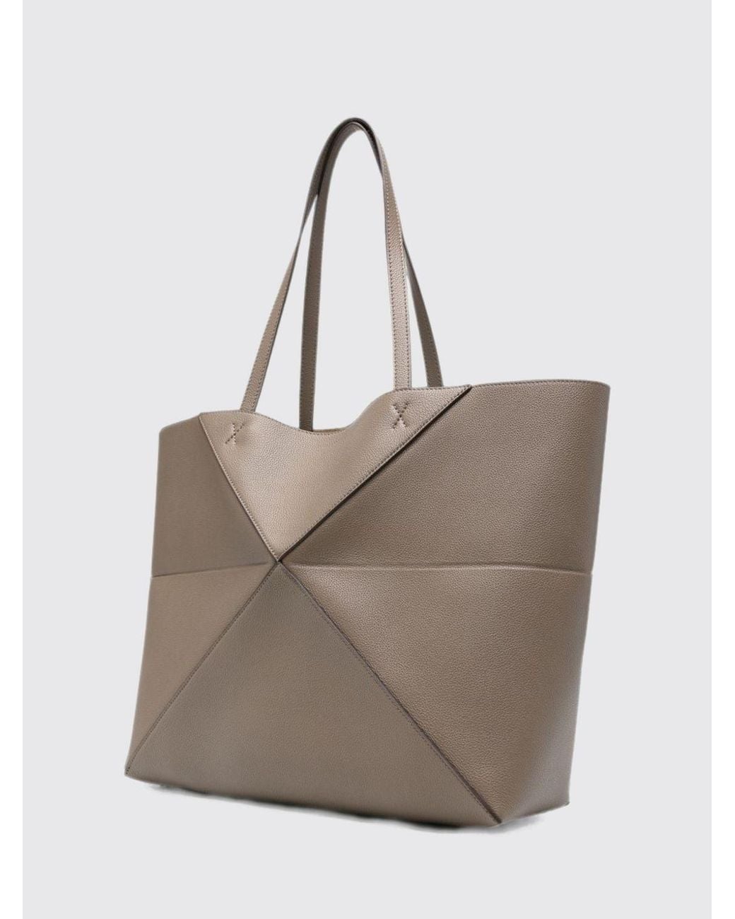 Loewe Gray Large Puzzle Fold Calfskin Leather Tote Bag With Laminated Logo