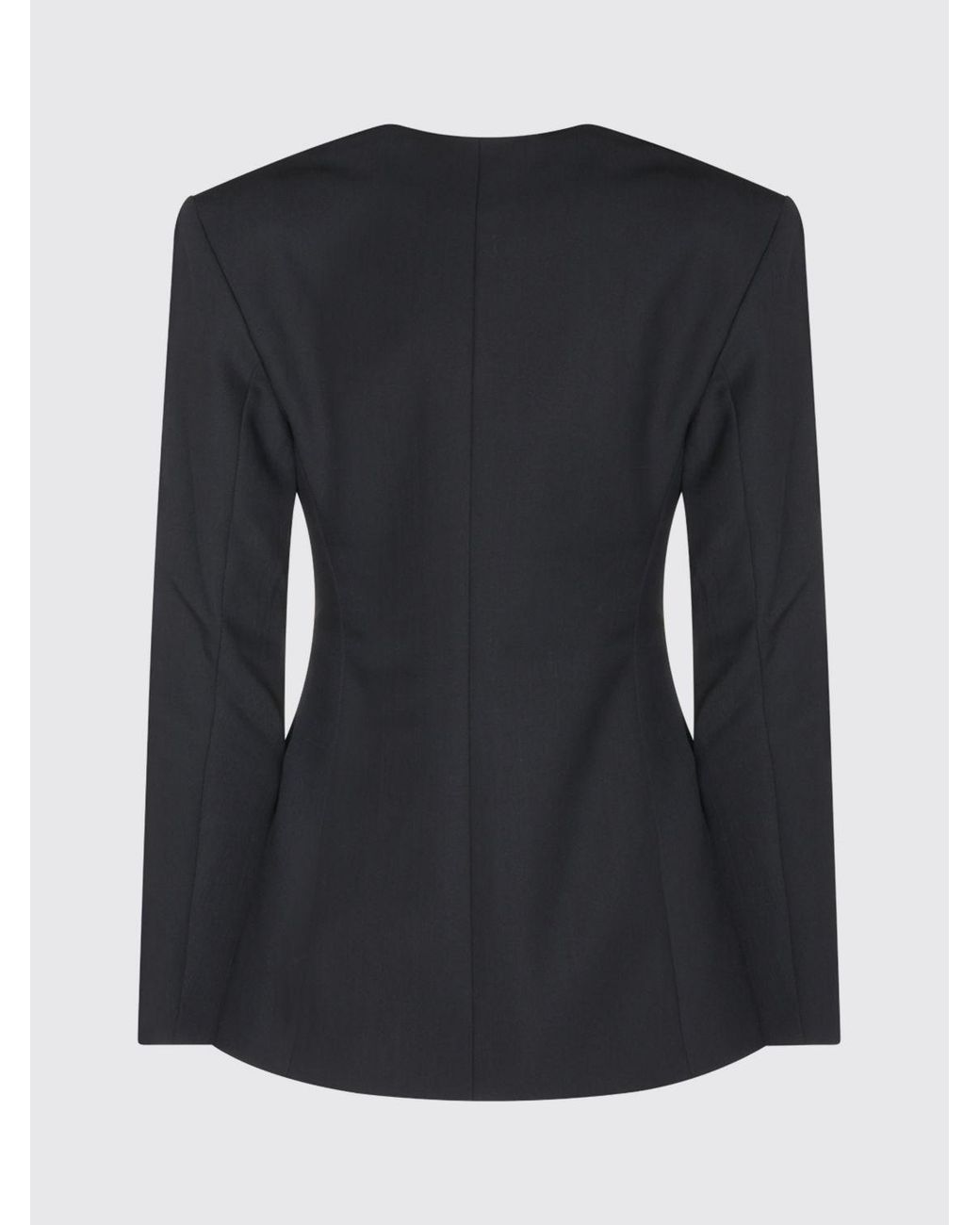 Anine Bing Black Cropped Slim Fit Wool Blend Blazer With Crew Neck