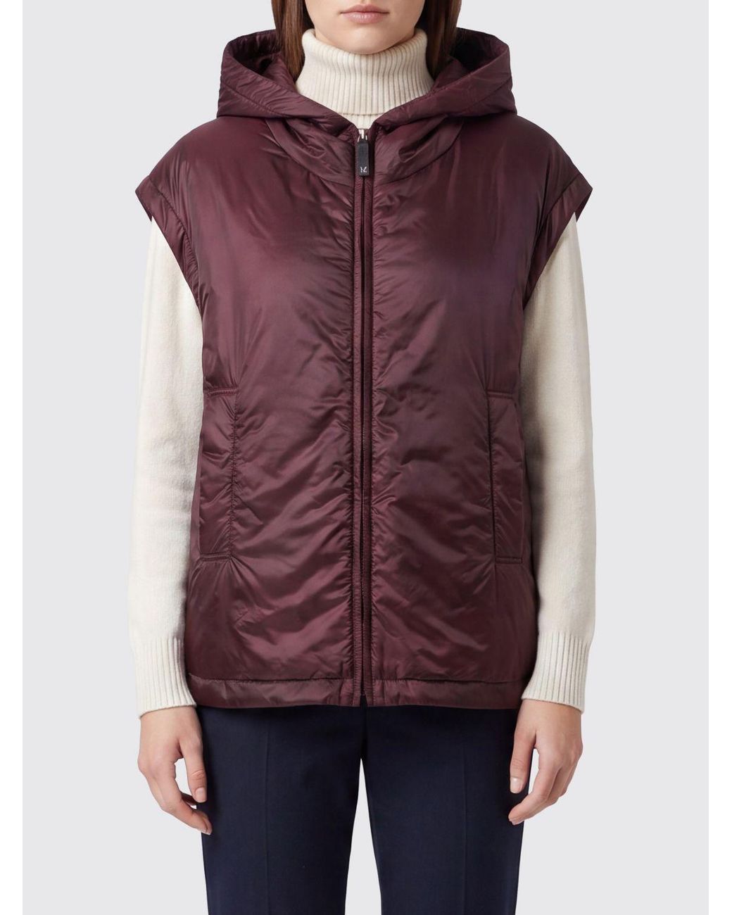 Max Mara Purple Waterproof Hooded Nylon Padded Gilet With Slit Pockets
