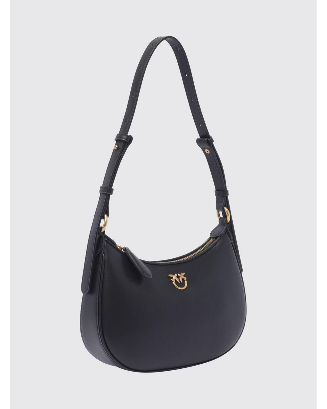 Pinko Black Love Bag Half Moon Simply Smooth Calf Leather Shoulder Bag