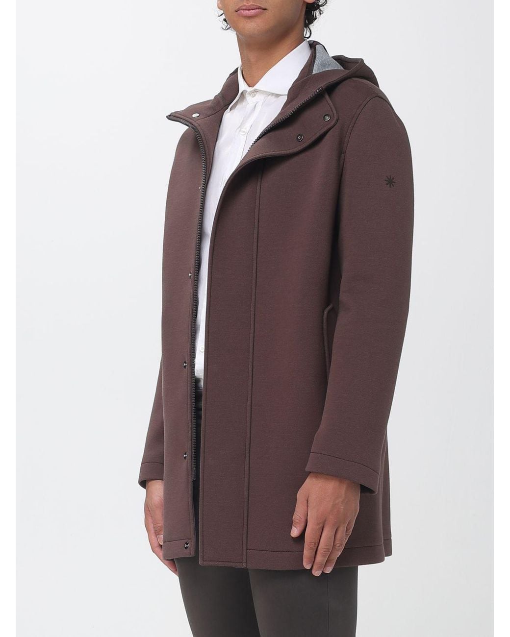 Manuel Ritz Purple Knee-Length Single-Breasted Hooded Coat With Concealed Fastening for men