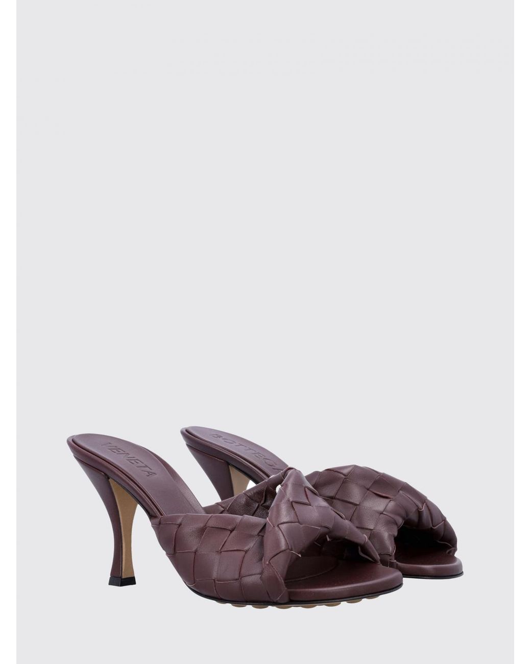 Bottega Veneta Brown Blink Woven Lambskin Mules With A High Flared Heel