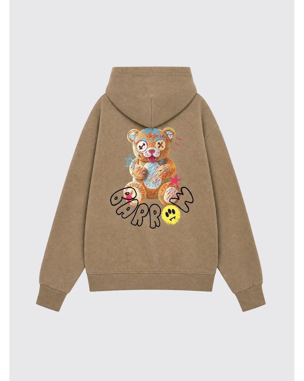 Barrow Natural Relaxed Fit Cotton Hoodie With Logo And Teddy Bear Print for men