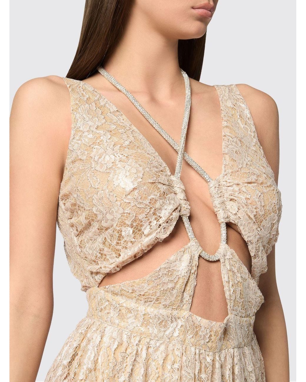 Philipp Plein Natural Cut Out Lace Long Dress