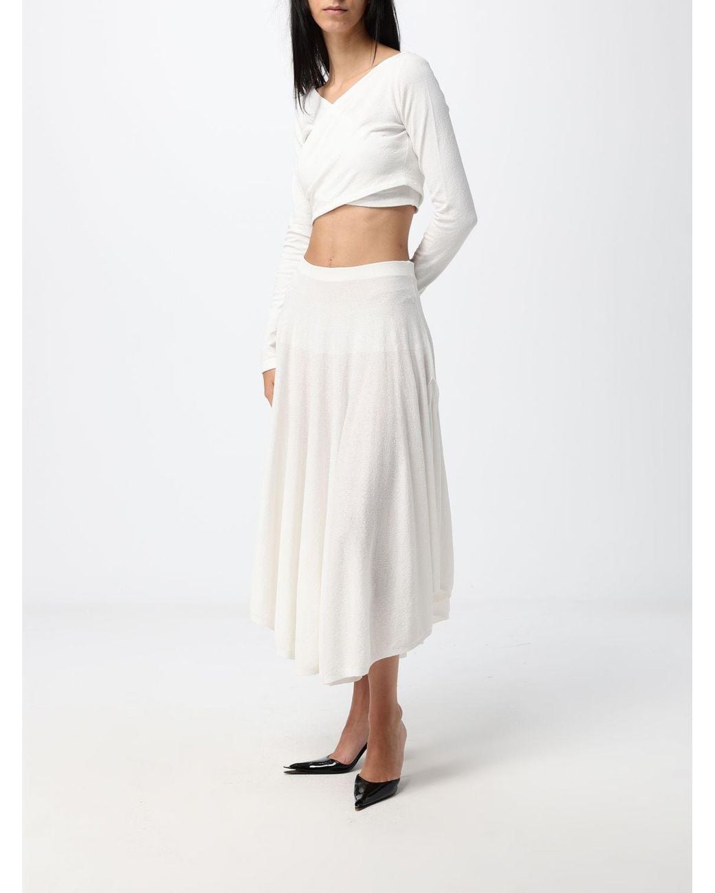 Alaïa White Slim Fit Cropped V-Neck Long-Sleeved Top