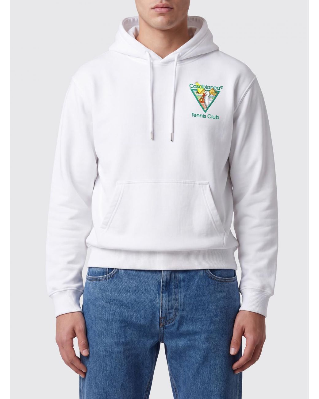 Casablanca White Embroidered Logo Organic Cotton Hoodie With Kangaroo Pocket for men