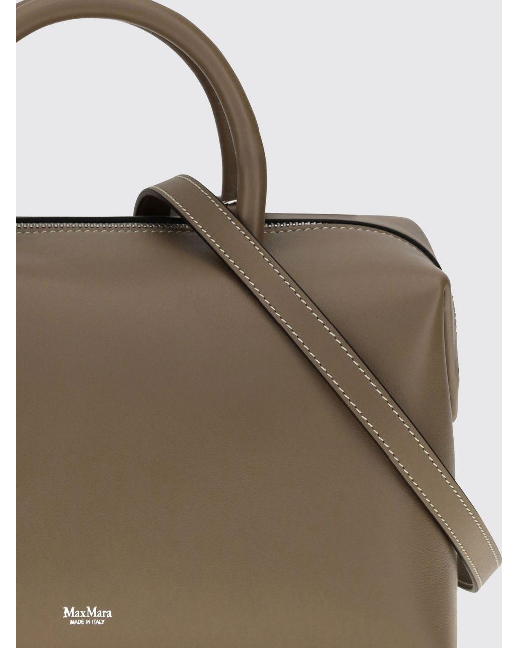 Max Mara Brown Holdall Smooth Calfskin Leather Boston Bag With Logo Charm