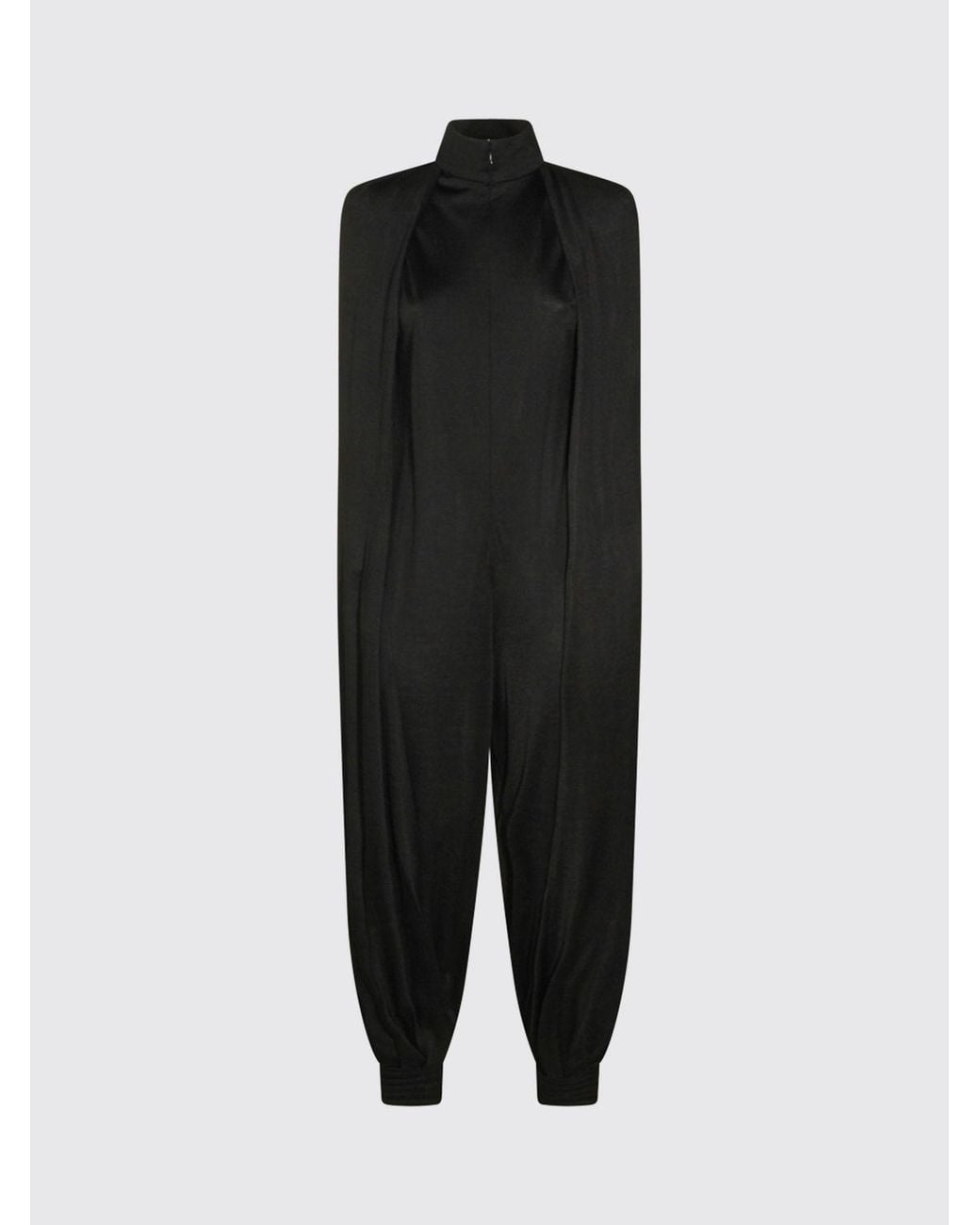 Alaïa Black Pure Wool Jumpsuit With High Neck And Ruched Shoulders