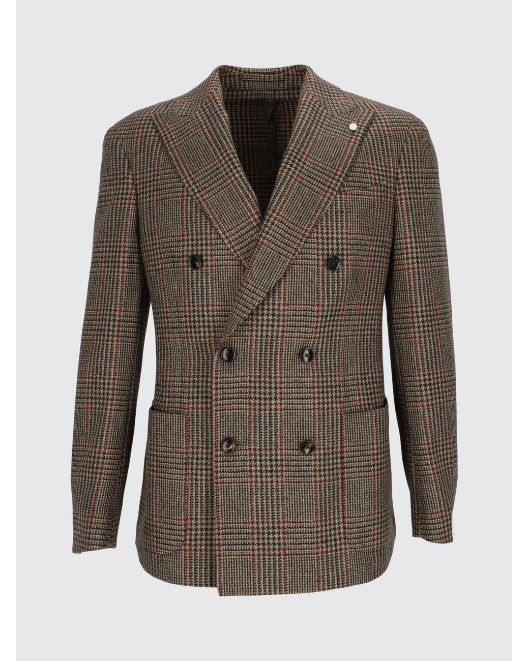 Luigi Bianchi Brown Houndstooth Check Double-Breasted Blazer for men