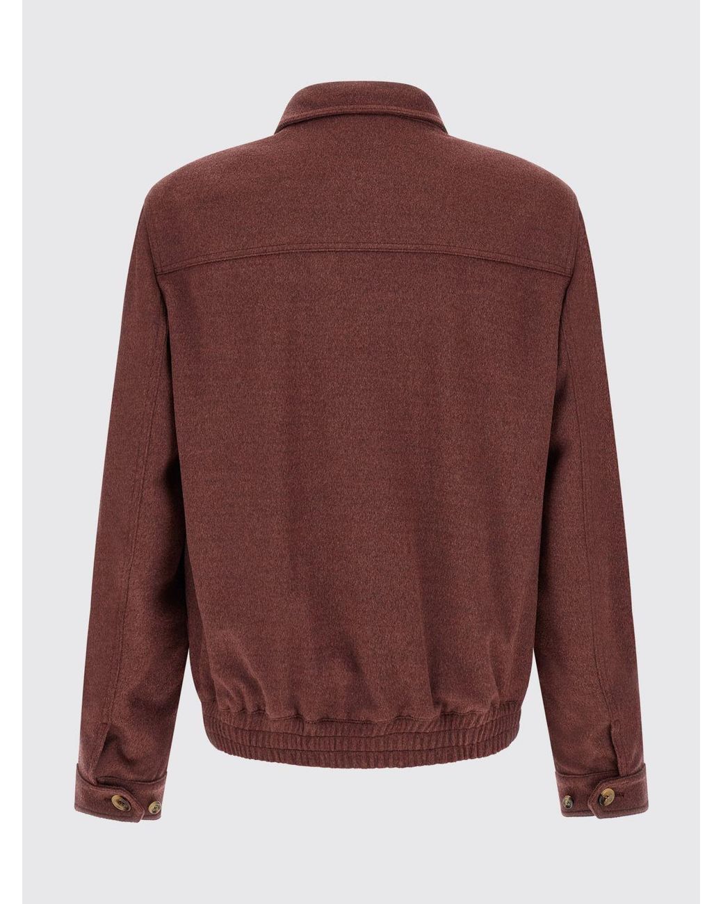 Brunello Cucinelli Red Wool Bomber Jacket With High Neck And Zip Closure for men