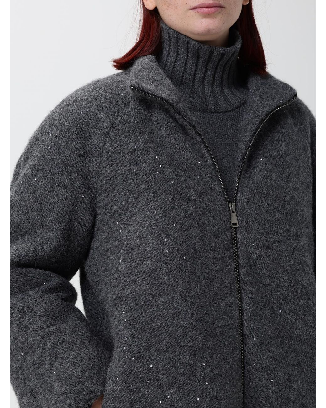 Fabiana Filippi Gray Wool, Silk And Cashmere Jacket With Sequins And Zip