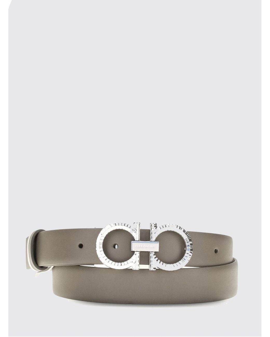 Ferragamo White Reversible Calfskin Leather Belt With Gancini Metal Buckle