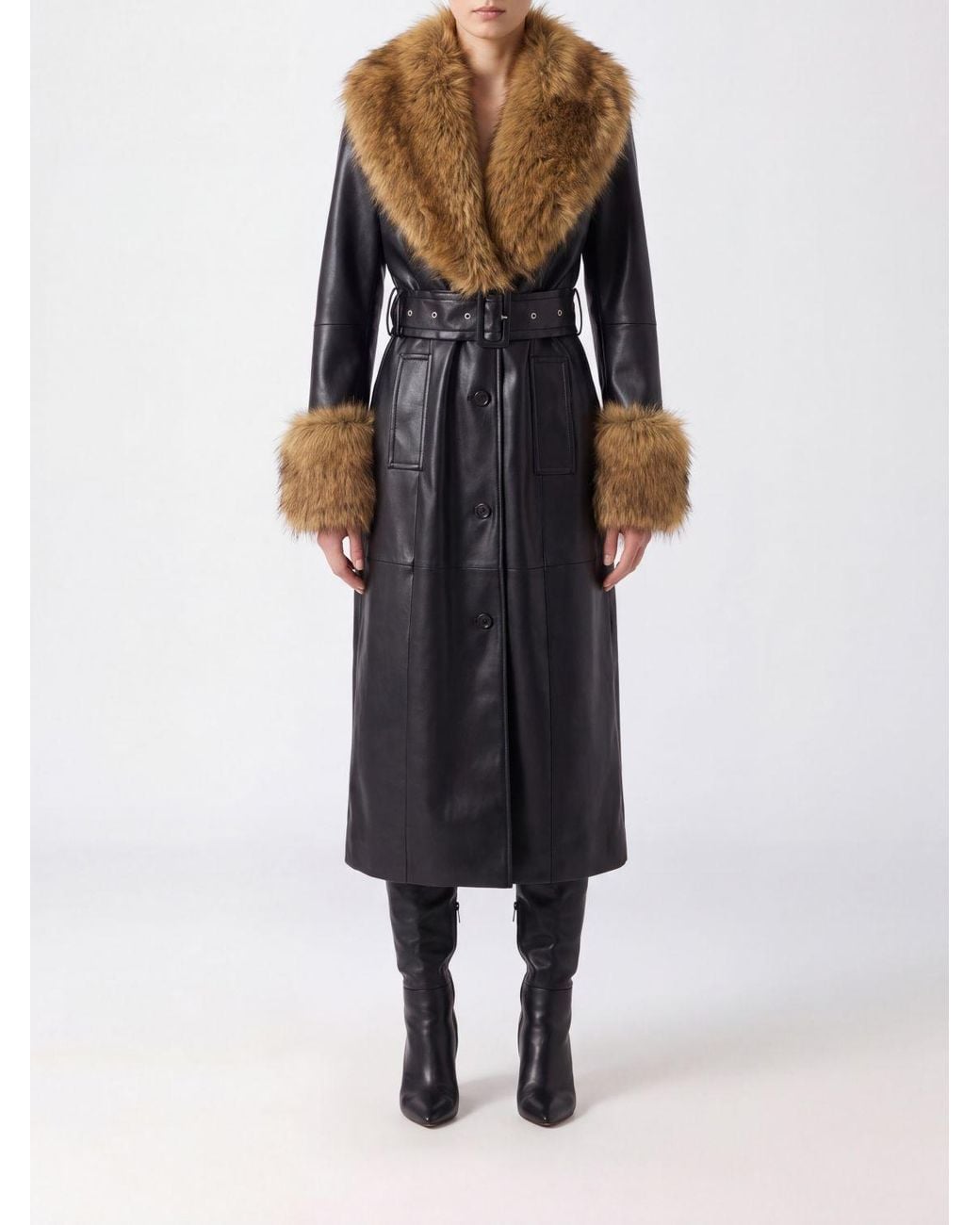 Stand Studio Black Faux Leather Wrap Coat With Shawl Collar