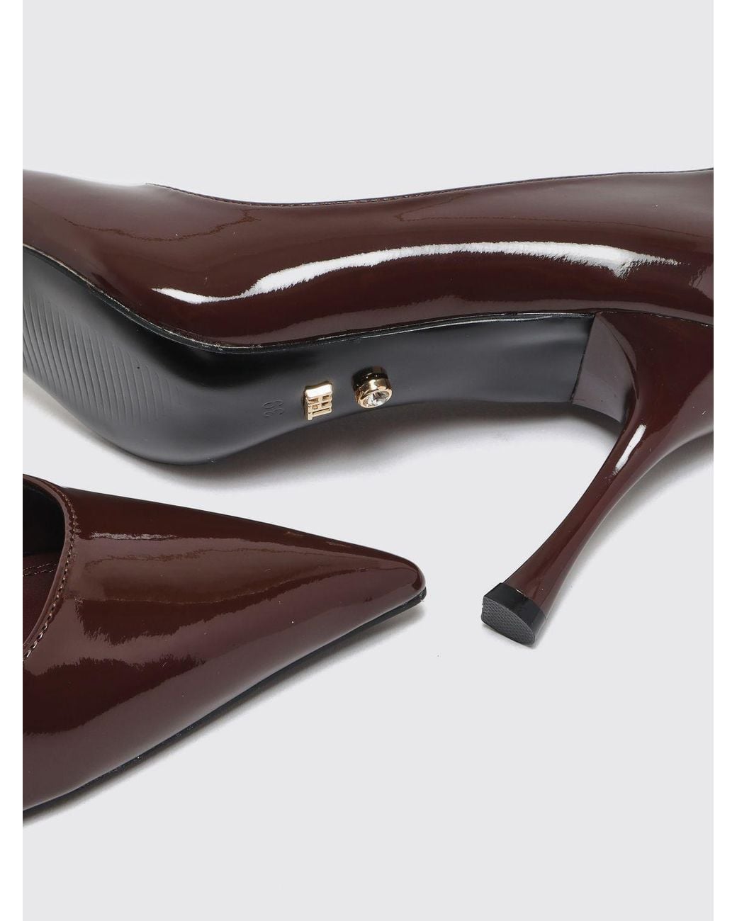 Twentyfourhaitch Brown Patent Faux Leather Stiletto Pumps With Almond Toe