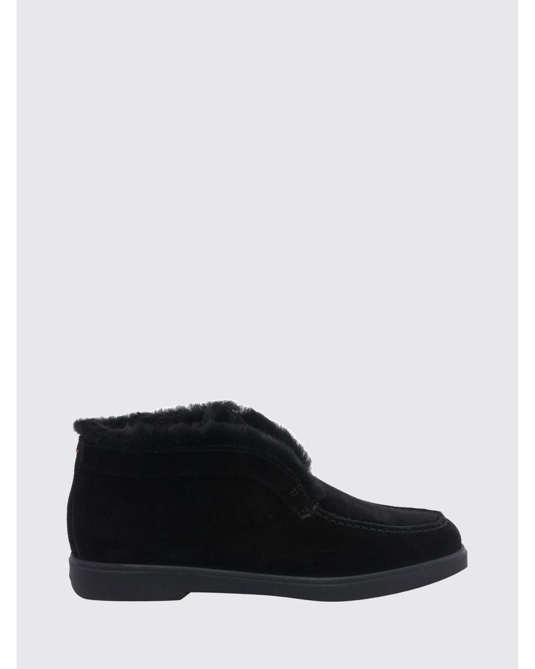 Santoni Black Suede Ankle Boots With Shearling Lining