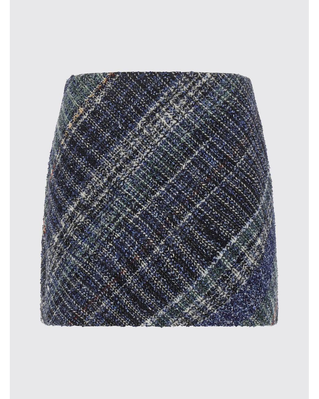 Missoni Blue Check Wool-Blend Pencil Mini Skirt With An Elasticated High Waist