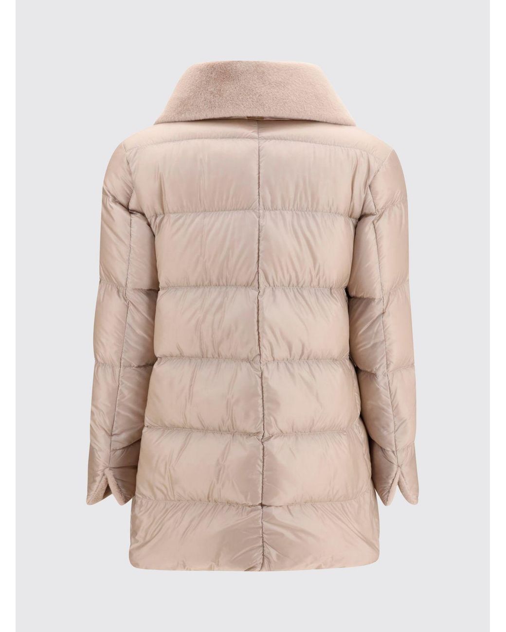 Herno Natural Water-Repellent Quilted Nylon Short Down Jacket With Fur Collar