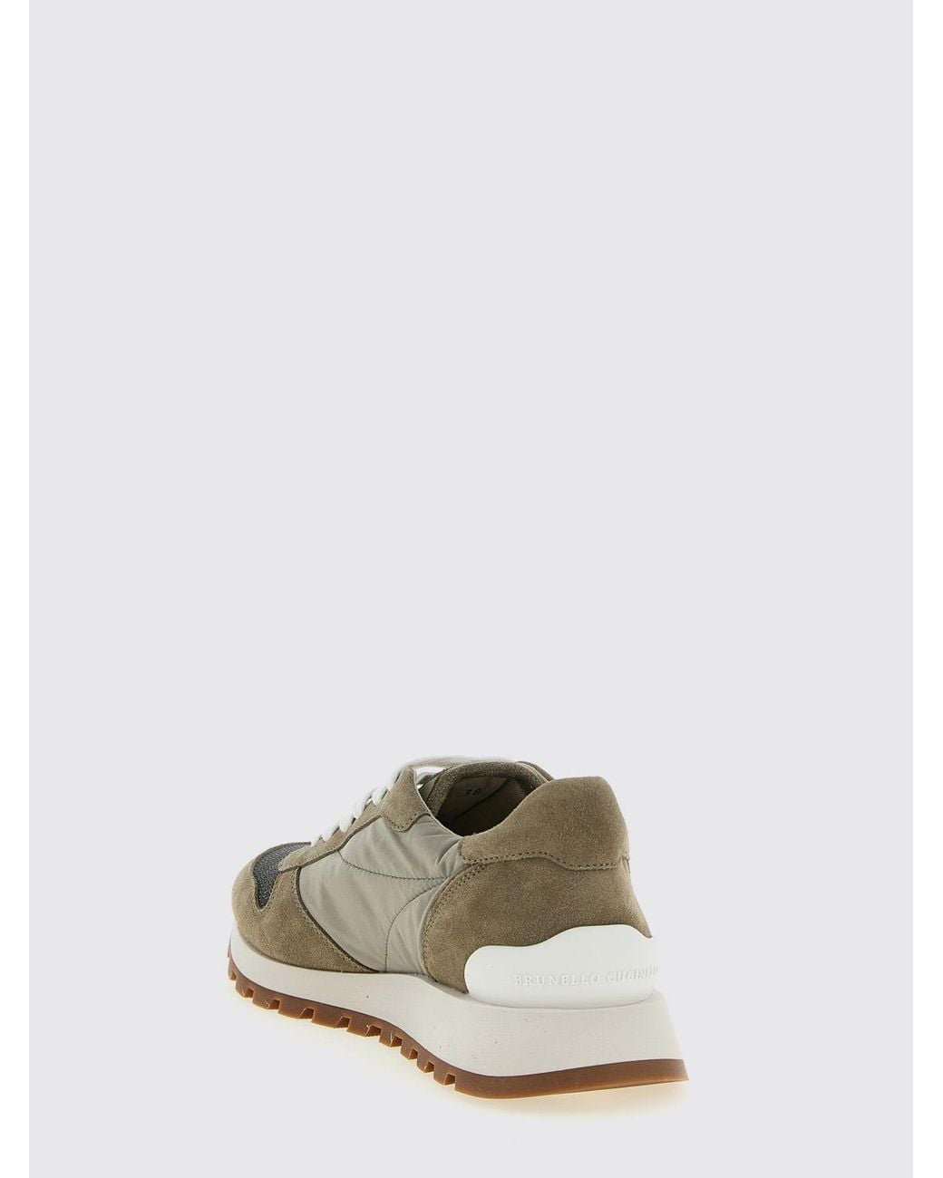 Brunello Cucinelli White Suede And Nylon Sneakers With Monile