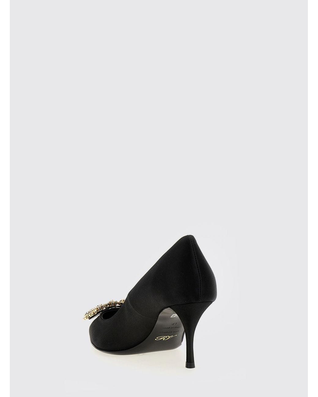 Roger Vivier Black Efflorescence Satin Pumps With Jewel Buckle