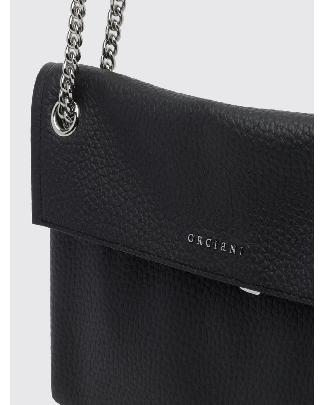 Orciani Black Venus Rectangular Hammered Leather Shoulder Bag With Sliding Handle