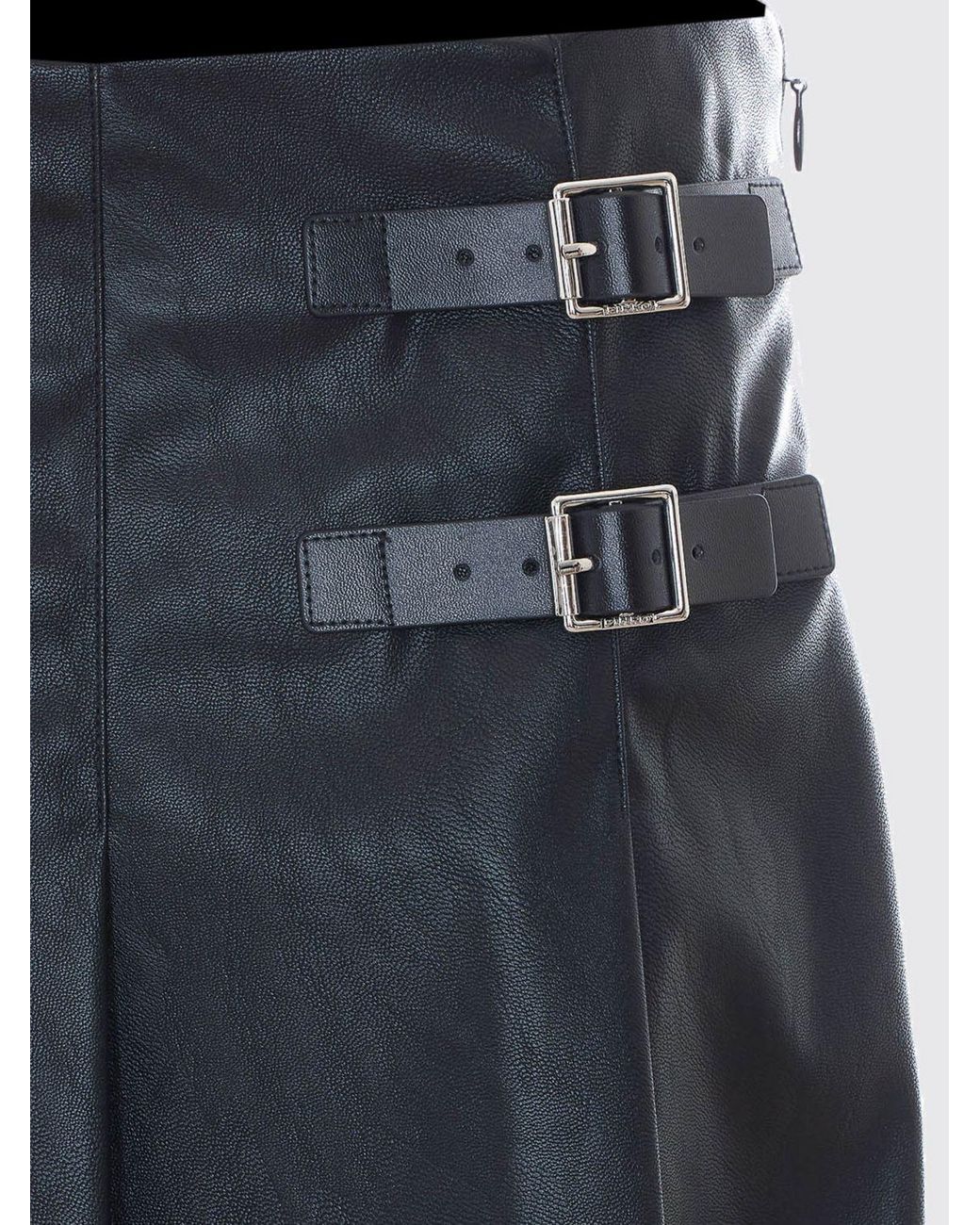 Pinko Black Faux Leather A-Line Mini Skirt With Decorative Waist Buckle